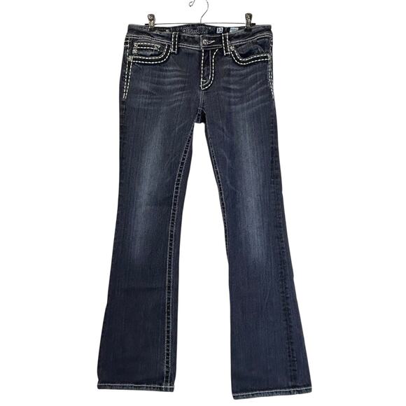 Miss Me Low Rise Distressed Boot Cut Jeans Flap Back Pockets JE5014B25L Women 31 - Picture 1 of 10